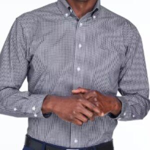 Barrington Collared Black White Mini Vertical Striped Cotton Long Sleeve Button